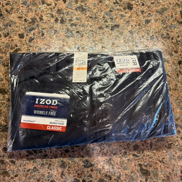 NWT Men's IZOD American Chino Double Pleat Classic Fit Chino Pants Navy 33W 32L - Picture 5 of 12